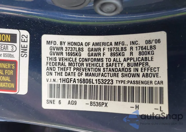 1HGFA16806L153223: 43602588