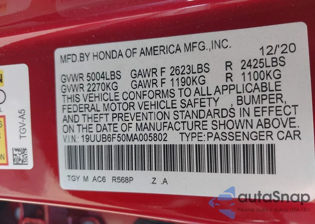 19UUB6F50MA005802: 43602804