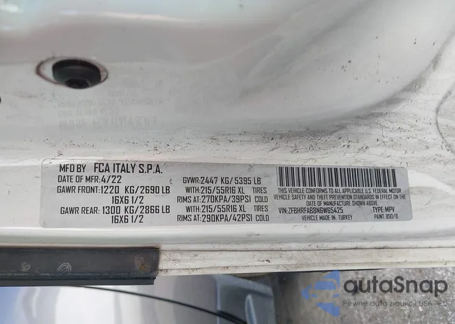 ZFBHRFAB8N6W65425: 43601945