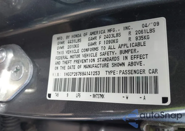 1HGCP26769A141253: 43602270