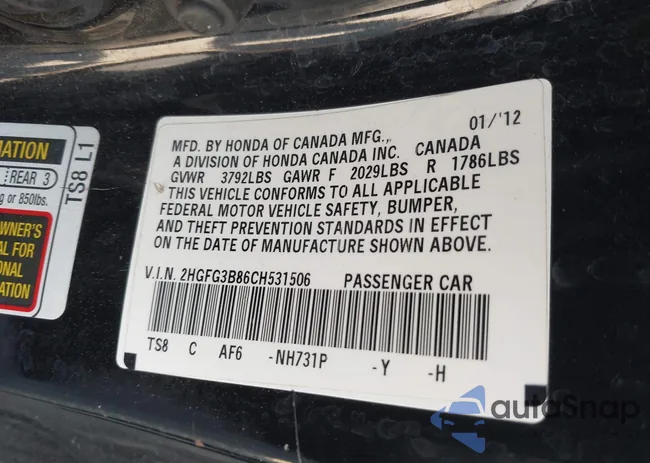 2HGFG3B86CH531506: 43603342