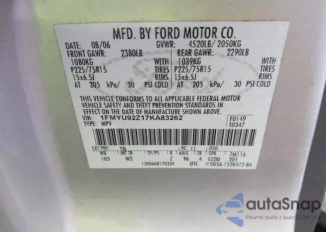 1FMYU92Z17KA83262: 43603426