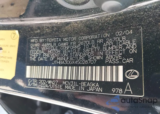 JTHBA30GX45028707: 43603476