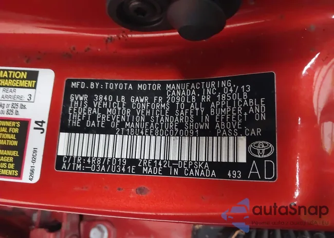 2T1BU4EE8DC070091: 43603494