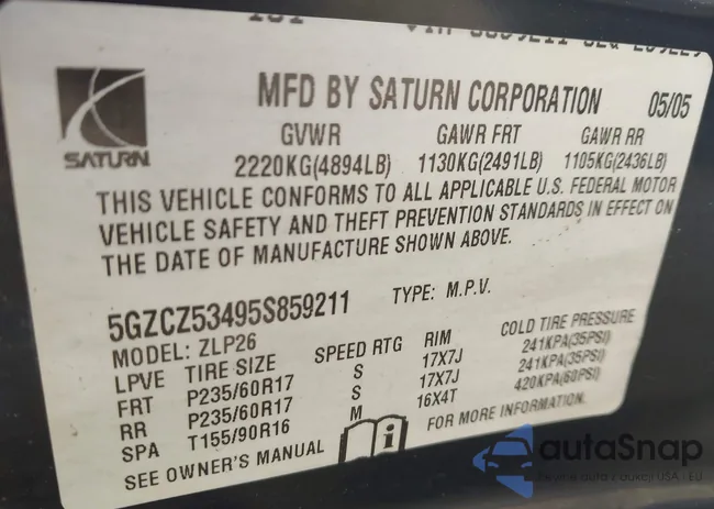 5GZCZ53495S859211: 43603522