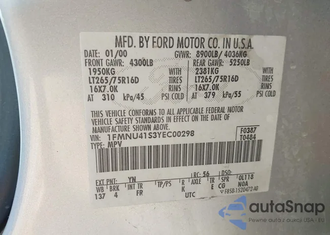 1FMNU41S3YEC00298: 43603575