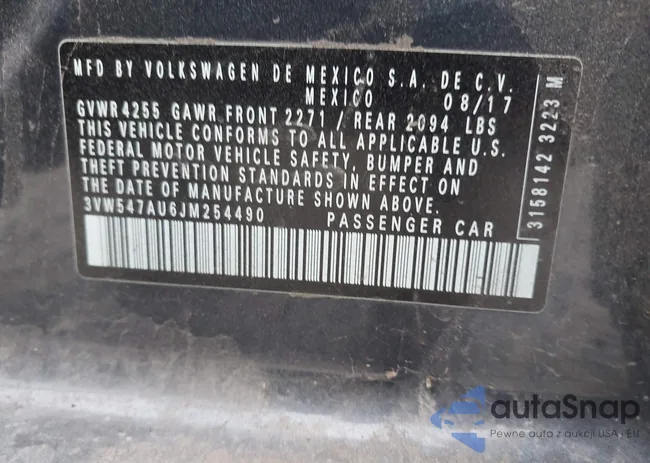 3VW547AU6JM254490: 43603660