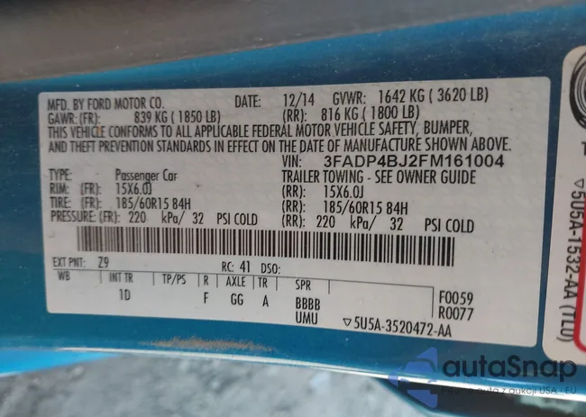 3FADP4BJ2FM161004: 43603667