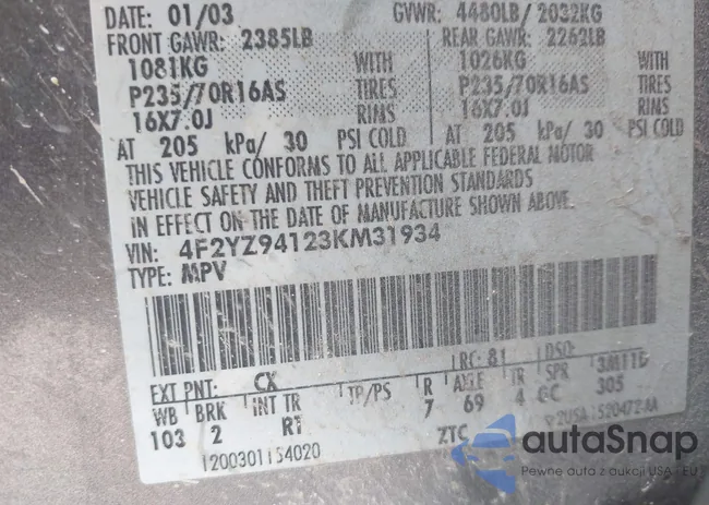 4F2YZ94123KM31934: 43603834