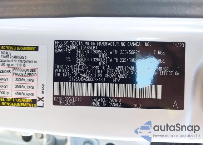 2T2BAMBA5RC028460: 43603887