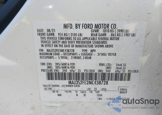 MAJ3S2FE2MC438728: 43602978