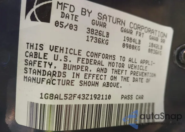 1G8AL52F43Z192110: 43603059