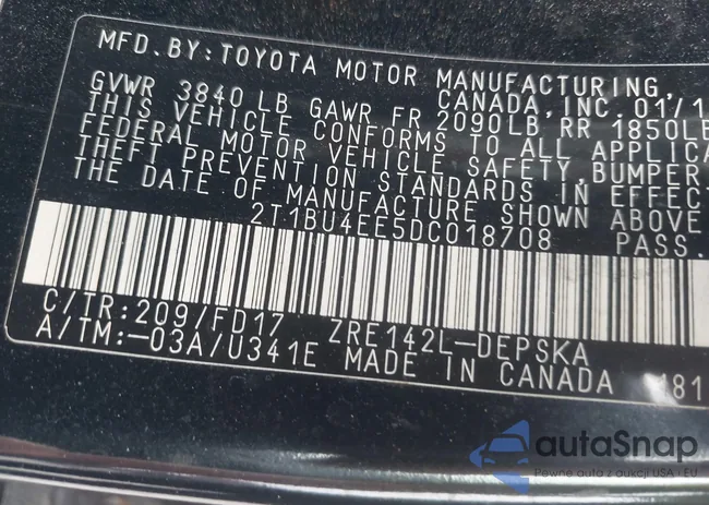 2T1BU4EE5DC018708: 43603073