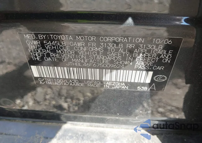 JTHBL46F675009624: 43603092