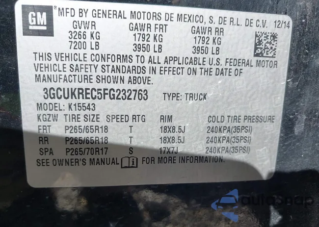 3GCUKREC5FG232763: 43603214