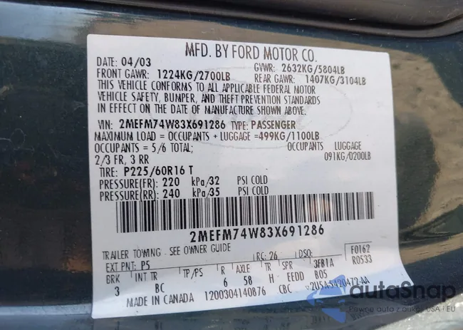 2MEFM74W83X691286: 43603229