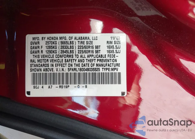 5FNRL18004B035525: 43603282