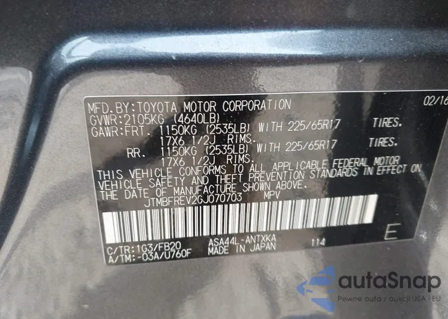 JTMBFREV2GJ070703: 43604343