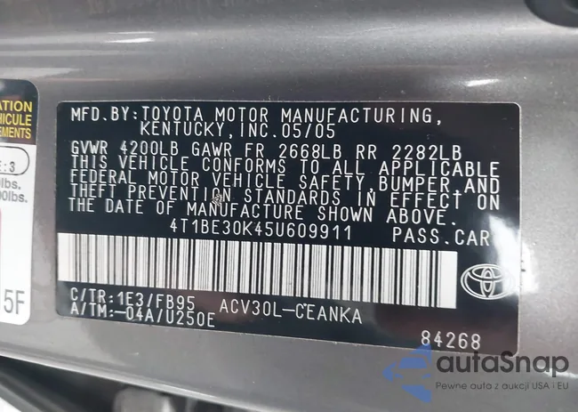 4T1BE30K45U609911: 43604460