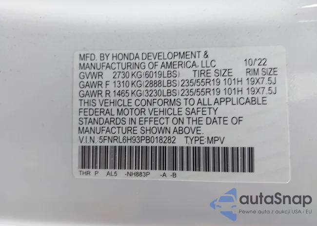 5FNRL6H93PB018282: 43604508