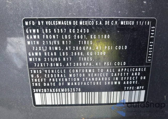 3VV2B7AX6KM052578: 43604595