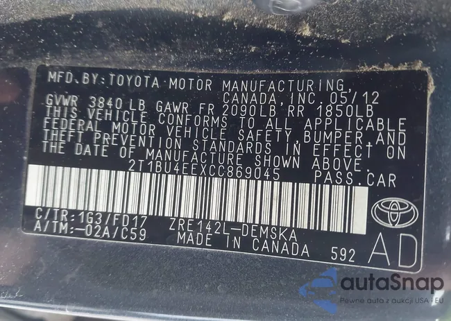 2T1BU4EEXCC869045: 43604610