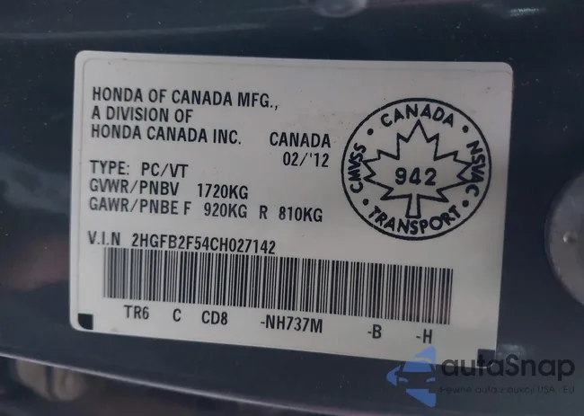 2HGFB2F54CH027142: 43604668