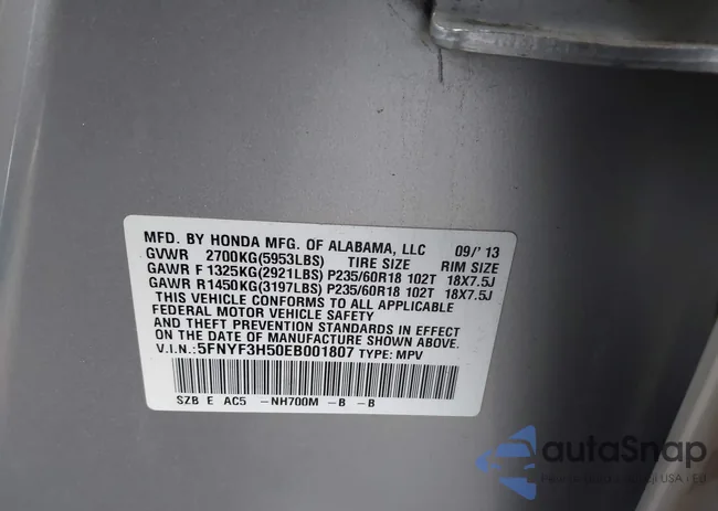 5FNYF3H50EB001807: 43603943