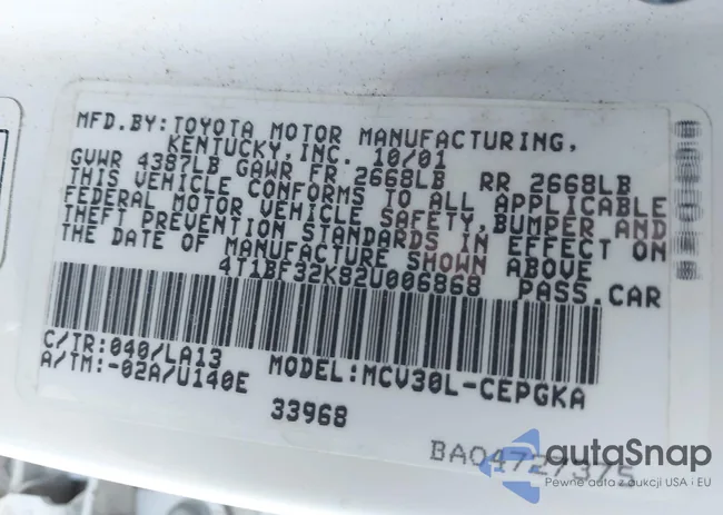 4T1BF32K82U006868: 43603950