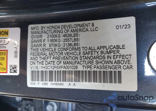 1HGCY2F6XPA001028: 43604223