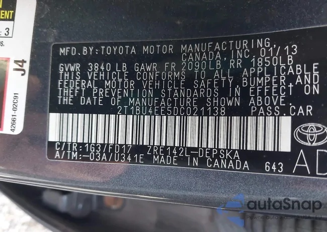 2T1BU4EE5DC021138: 43605305