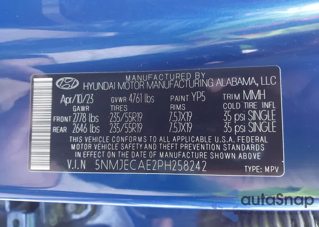 5NMJECAE2PH258242: 43605319