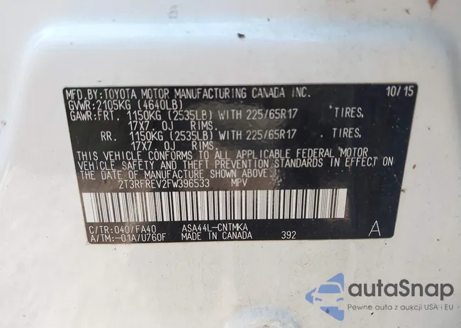 2T3RFREV2FW396533: 43605336