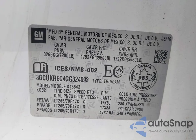 3GCUKREC4GG324092: 43605345