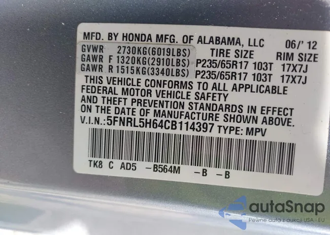 5FNRL5H64CB114397: 43605461