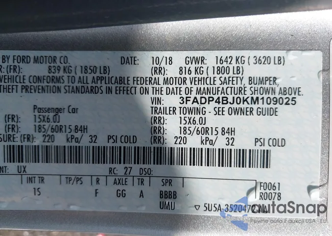 3FADP4BJ0KM109025: 43605541