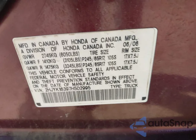 2HJYK16397H502995: 43605555