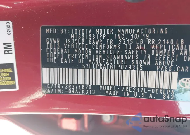 5YFEPRAE6LP079345: 43605640