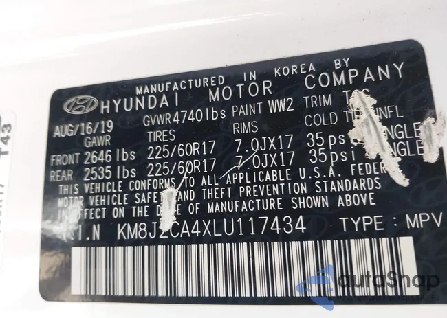 KM8J2CA4XLU117434: 43605776