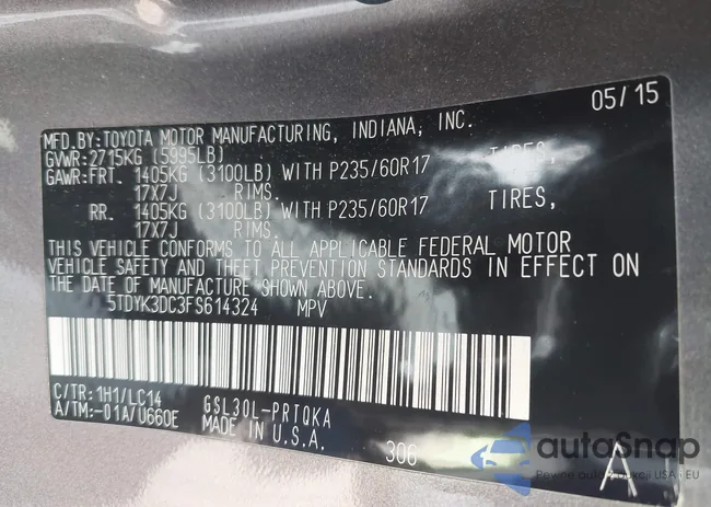 5TDYK3DC3FS614324: 43605842