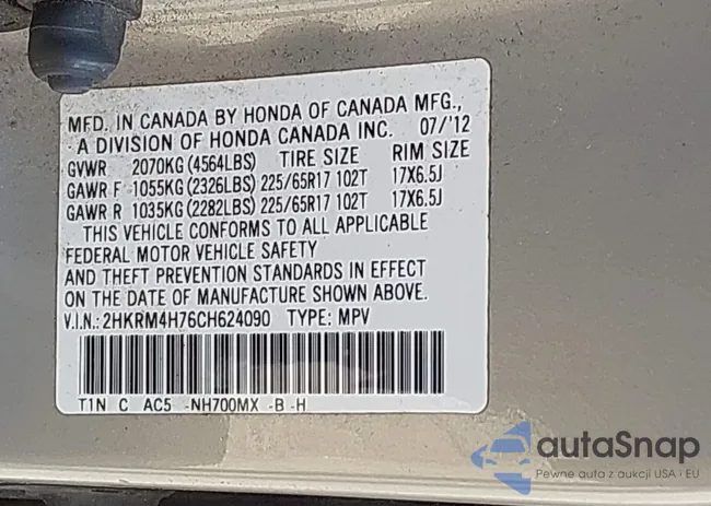 2HKRM4H76CH624090: 43604970