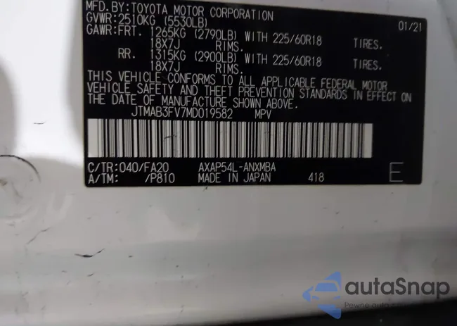JTMAB3FV7MD019582: 43606507