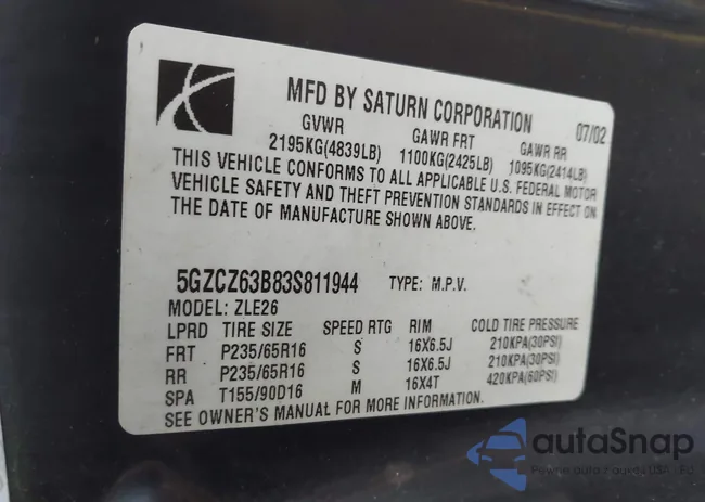 5GZCZ63B83S811944: 43606536