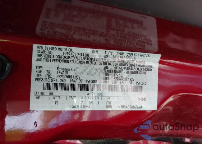 1FADP5BU8DL514280: 43606538