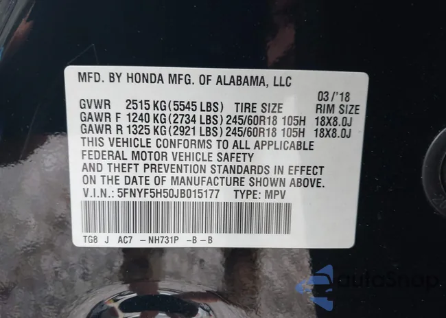 5FNYF5H50JB015177: 43606549