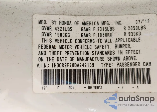 1HGCR2F70DA249189: 43606765