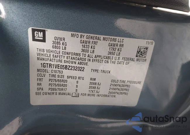 1GTR1VE05BZ232022: 43606789