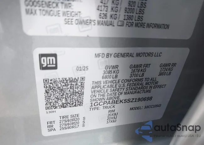 1GCPABEK5SZ190698: 43606799