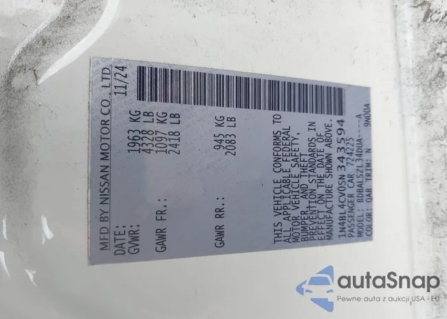 1N4BL4CV0SN343594: 43606004