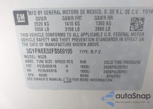 3GYFNEE32FS569195: 43606038